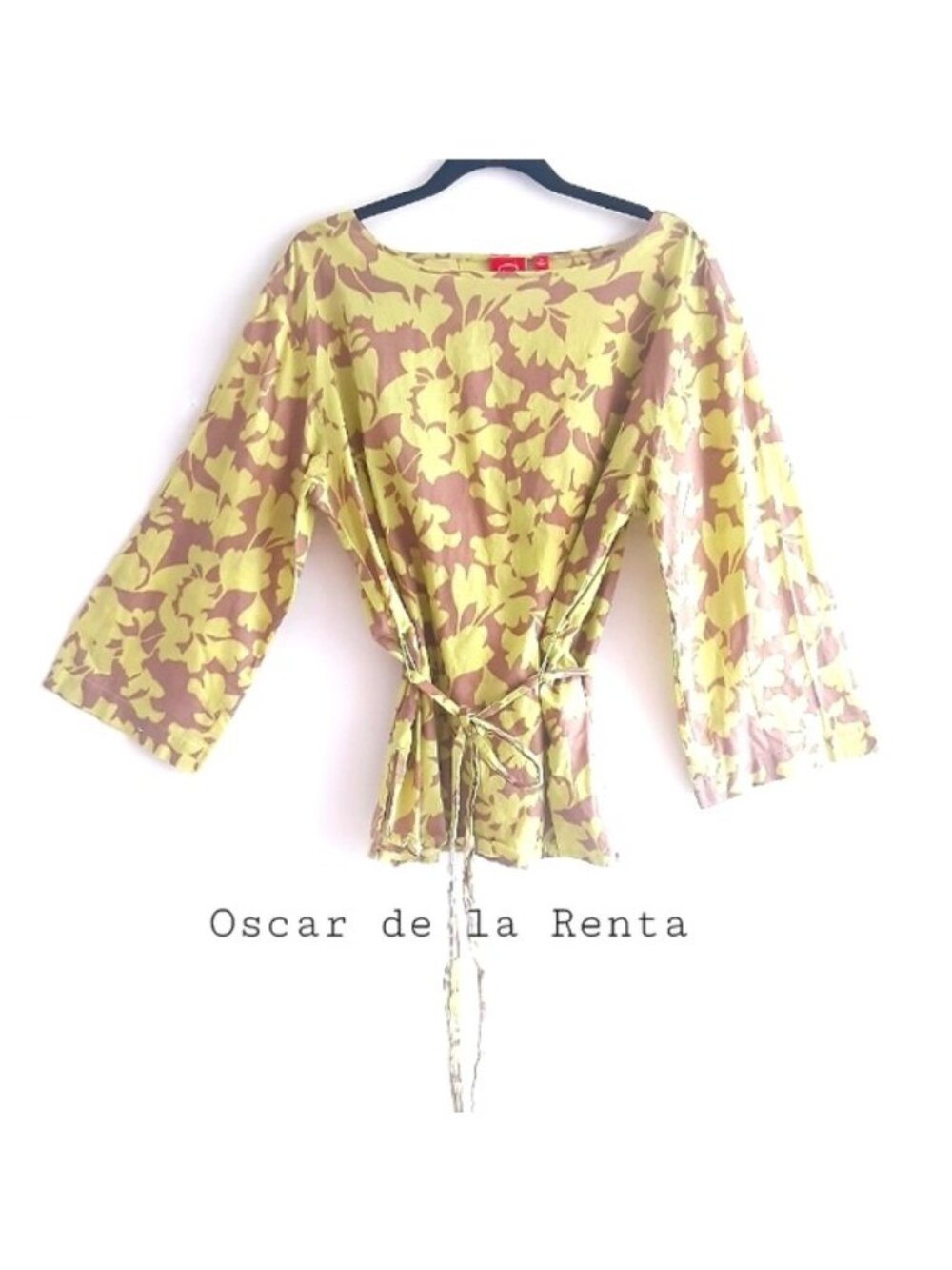 Oscar de la Renta Cotton Kimono Print Wrap Top 16